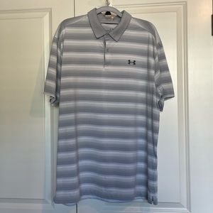 Men’s Under Armour Heatgear Grey and White Striped Logo Polo  XL